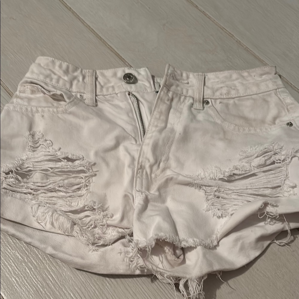 Women's White Distressed Denim Shorts